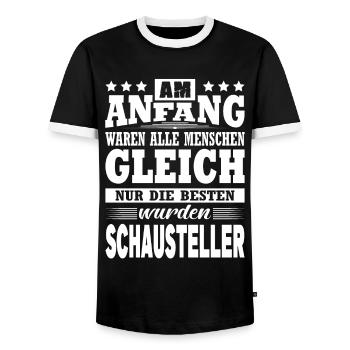 Am Anfang Waren Alle Menschen Gleich Schausteller - Männer Kontrast-T-Shirt - Schwarz/Weiß - Vorne - AI Model Female 172 light (172cm) & AI Model Male 178 light (178cm)
