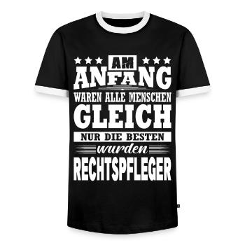 Am Anfang Waren Alle Menschen Gleich Rechtspfleger - Männer Kontrast-T-Shirt - Schwarz/Weiß - Vorne - AI Model Female 172 light (172cm) & AI Model Male 178 light (178cm)