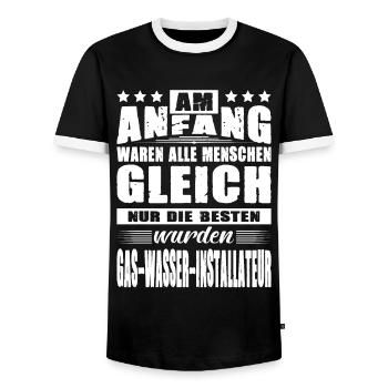 Anfang Waren Alle Gleich Gas-Wasser-Installateur - Männer Kontrast-T-Shirt - Schwarz/Weiß - Vorne - AI Model Female 172 light (172cm) & AI Model Male 178 light (178cm)