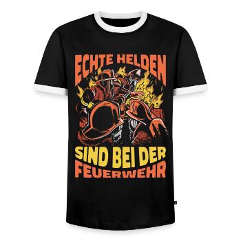 Echte Helden Sind Bei Der Feuerwehr Feuerwehrmann - Männer Kontrast-T-Shirt - Schwarz/Weiß - Vorne - AI Model Female 172 light (172cm) & AI Model Male 178 light (178cm)