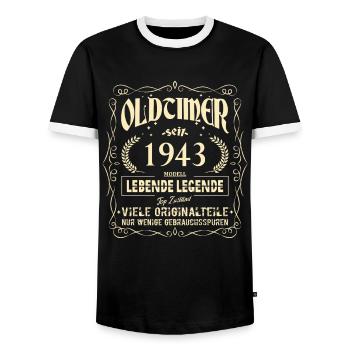 Oldtimer 1943 Geburtstag Lebende Legende Vintage - Männer Kontrast-T-Shirt - Schwarz/Weiß - Vorne - AI Model Female 172 light (172cm) & AI Model Male 178 light (178cm)
