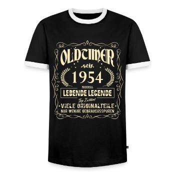 Oldtimer 1954 Geburtstag Lebende Legende Vintage - Männer Kontrast-T-Shirt - Schwarz/Weiß - Vorne - AI Model Female 172 light (172cm) & AI Model Male 178 light (178cm)