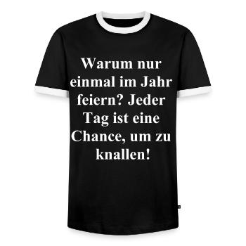 Knallhartes Silvestergeschenk - Männer Kontrast-T-Shirt - Schwarz/Weiß - Vorne - AI Model Female 172 light (172cm) & AI Model Male 178 light (178cm)