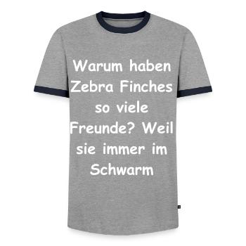 Zebra Finch Geschenk - Männer Kontrast-T-Shirt - Grau/Navy  - Vorne - AI Model Female 172 light (172cm) & AI Model Male 178 light (178cm)
