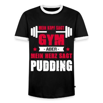 Mein Kopf Sagt Gym Mein Herz Sagt Pudding Cheatday - Männer Kontrast-T-Shirt - Schwarz/Weiß - Vorne - AI Model Female 172 light (172cm) & AI Model Male 178 light (178cm)