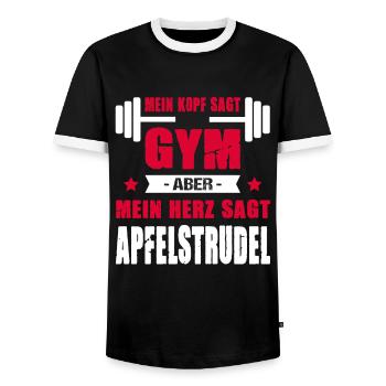 Mein Kopf Sagt Gym Mein Herz Sagt Apfelstrudel - Männer Kontrast-T-Shirt - Schwarz/Weiß - Vorne - AI Model Female 172 light (172cm) & AI Model Male 178 light (178cm)