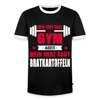 Kopf Sagt Gym Aber Mein Herz Sagt Bratkartoffeln - Männer Kontrast-T-Shirt - Schwarz/Weiß - Vorne - AI Model Female 172 light (172cm) & AI Model Male 178 light (178cm)