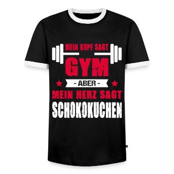 Kopf Sagt Gym Mein Herz Sagt Schokokuchen Cheatday - Männer Kontrast-T-Shirt - Schwarz/Weiß - Vorne - AI Model Female 172 light (172cm) & AI Model Male 178 light (178cm)