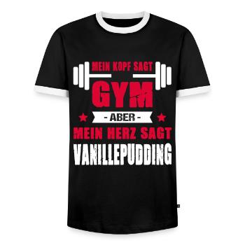 Kopf Sagt Gym Aber Mein Herz Sagt Vanillepudding - Männer Kontrast-T-Shirt - Schwarz/Weiß - Vorne - AI Model Female 172 light (172cm) & AI Model Male 178 light (178cm)