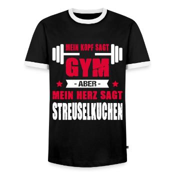 Kopf Sagt Gym Aber Mein Herz Sagt Streuselkuchen - Männer Kontrast-T-Shirt - Schwarz/Weiß - Vorne - AI Model Female 172 light (172cm) & AI Model Male 178 light (178cm)