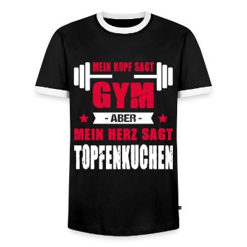 Mein Kopf Sagt Gym Mein Herz Sagt Topfenkuchen - Männer Kontrast-T-Shirt - Schwarz/Weiß - Vorne - AI Model Female 172 light (172cm) & AI Model Male 178 light (178cm)