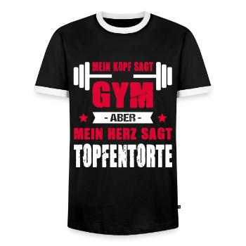 Mein Kopf Sagt Gym Aber Mein Herz Sagt Topfentorte - Männer Kontrast-T-Shirt - Schwarz/Weiß - Vorne - AI Model Female 172 light (172cm) & AI Model Male 178 light (178cm)