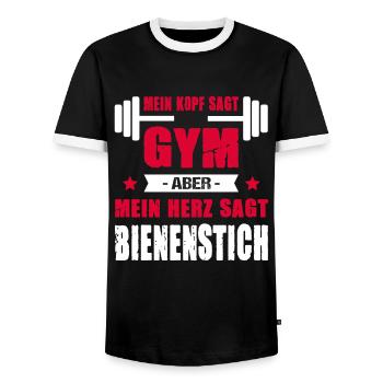 Mein Kopf Sagt Gym Aber Mein Herz Sagt Bienenstich - Männer Kontrast-T-Shirt - Schwarz/Weiß - Vorne - AI Model Female 172 light (172cm) & AI Model Male 178 light (178cm)