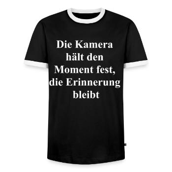 Photo Journey Through Time Gift - Men's Ringer Shirt - black/white - Front - AI Model Female 172 light (172cm) & AI Model Male 178 light (178cm)