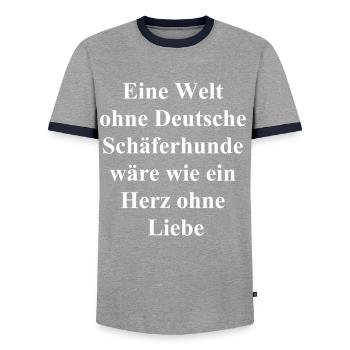Cadeau « Une question de cœur » - T-shirt contrasté Homme - gris/marine  - Devant - AI Model Female 172 light (172cm) & AI Model Male 178 light (178cm)
