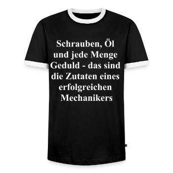 Patient Mechanic Gift - Men's Ringer Shirt - black/white - Front - AI Model Female 172 light (172cm) & AI Model Male 178 light (178cm)