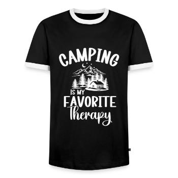 Camping ist meine Lieblingstherapie Lustiger Campingliebhaber - Männer Kontrast-T-Shirt - Schwarz/Weiß - Vorne - AI Model Female 172 light (172cm) & AI Model Male 178 light (178cm)