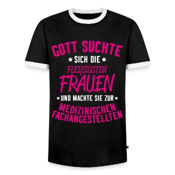 Cadeau MFA assistant médical - T-shirt contrasté Homme - noir/blanc - Devant - AI Model Female 172 light (172cm) & AI Model Male 178 light (178cm)