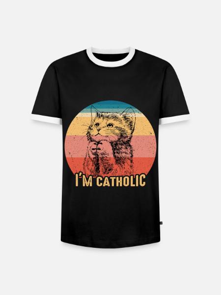 Catholic – süchtig nach Katzen - Männer Kontrast-T-Shirt - Schwarz/Weiß