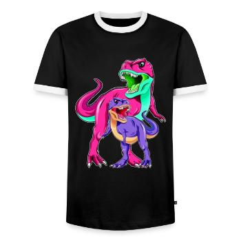 Mother and Son Dino - Mothers Day - Men's Ringer Shirt - black/white - Front - AI Model Female 172 light (172cm) & AI Model Male 178 light (178cm)