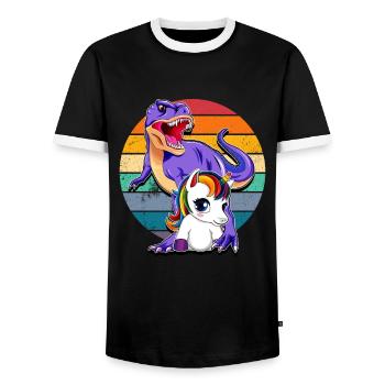 Unicorn and Dinosaur - Men's Ringer Shirt - black/white - Front - AI Model Female 172 light (172cm) & AI Model Male 178 light (178cm)
