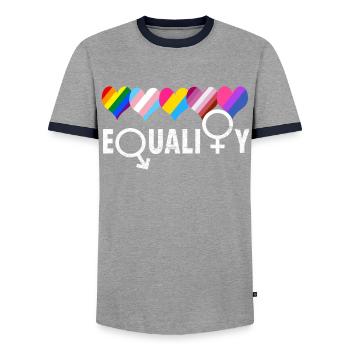 LGBTQ Flag Equality - LGBTQ - Men's Ringer Shirt - grey/navy  - Front - AI Model Female 172 light (172cm) & AI Model Male 178 light (178cm)