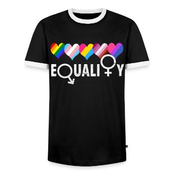 LGBTQ Flag Equality - LGBTQ - Men's Ringer Shirt - black/white - Front - AI Model Female 172 light (172cm) & AI Model Male 178 light (178cm)