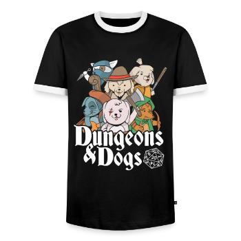 Fantasy Dogs - Dungeons & Dogs - Men's Ringer Shirt - black/white - Front - AI Model Female 172 light (172cm) & AI Model Male 178 light (178cm)