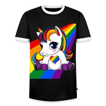 Licorne avec coeur de couleur LGBTQ - Fierté LGBTQ - T-shirt contrasté Homme - noir/blanc - Devant - AI Model Female 172 light (172cm) & AI Model Male 178 light (178cm)