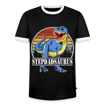 Dinosaur Family - Stepdadsaurus - Men's Ringer Shirt - black/white - Front - AI Model Female 172 light (172cm) & AI Model Male 178 light (178cm)
