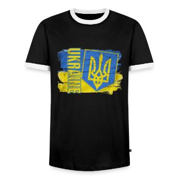 Ukraine Ukrainische Flagge Dreizack Wappen - Männer Kontrast-T-Shirt - Schwarz/Weiß - Vorne - AI Model Female 172 light (172cm) & AI Model Male 178 light (178cm)