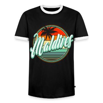 Vacances d’été à la plage - Maldives - T-shirt contrasté Homme - noir/blanc - Devant - AI Model Female 172 light (172cm) & AI Model Male 178 light (178cm)