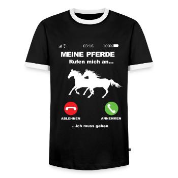 Mein Pferde Rufen an - Pferde lustige sprüche - Männer Kontrast-T-Shirt - Schwarz/Weiß - Vorne - AI Model Female 172 light (172cm) & AI Model Male 178 light (178cm)