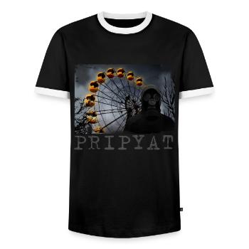 Pripyat - Radioactive ghost town Chernobyl - Men's Ringer Shirt - black/white - Front - AI Model Female 172 light (172cm) & AI Model Male 178 light (178cm)