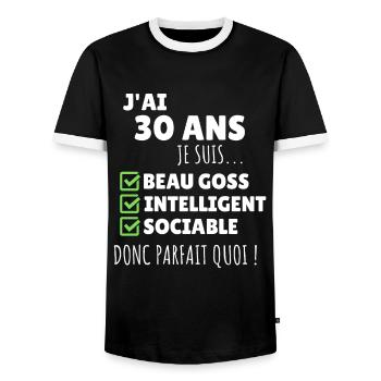 J'ai 30 ans anniversaire 30 ans homme humour - T-shirt contrasté Homme - noir/blanc - Devant - AI Model Female 172 light (172cm) & AI Model Male 178 light (178cm)