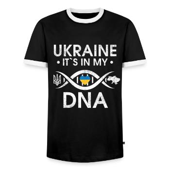 Fier d’être ukrainien ukrainien - T-shirt contrasté Homme - noir/blanc - Devant - AI Model Female 172 light (172cm) & AI Model Male 178 light (178cm)