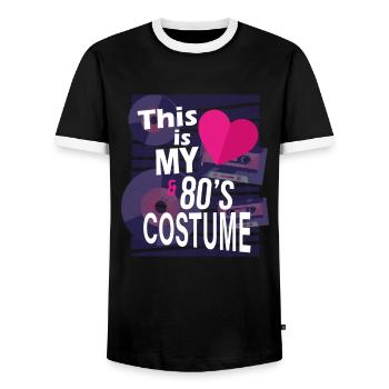 This is my 80s heart-lacquer costume cassette - Men's Ringer Shirt - black/white - Front - AI Model Female 172 light (172cm) & AI Model Male 178 light (178cm)