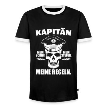 Bootsfahrer Segelschein Segler Kapitän Geschenk - Männer Kontrast-T-Shirt - Schwarz/Weiß - Vorne - AI Model Female 172 light (172cm) & AI Model Male 178 light (178cm)