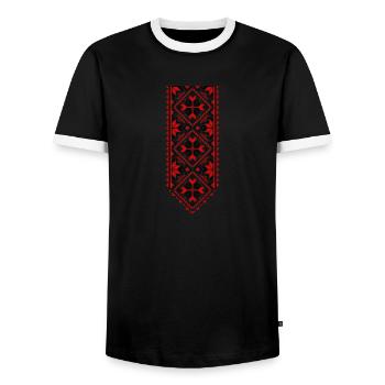 Ukrainian Symbol Embroidery Pride - Men's Ringer Shirt - black/white - Front - AI Model Female 172 light (172cm) & AI Model Male 178 light (178cm)