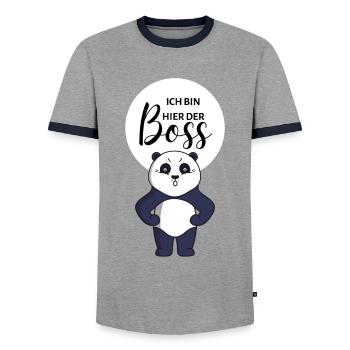Je suis le patron ici ours business panda rire - T-shirt contrasté Homme - gris/marine  - Devant - AI Model Female 172 light (172cm) & AI Model Male 178 light (178cm)