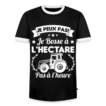 Je peux pas! Je bosse à l'hectare pas à l'heure - T-shirt contrasté Homme - noir/blanc - Devant - AI Model Female 172 light (172cm) & AI Model Male 178 light (178cm)