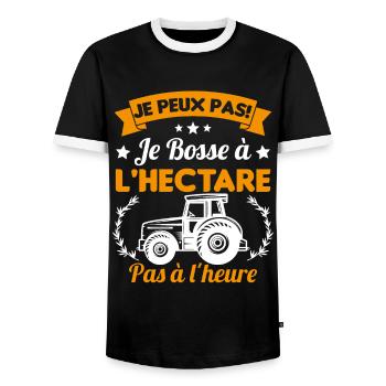 Je peux pas! Je bosse à l'hectare pas à l'heure - T-shirt contrasté Homme - noir/blanc - Devant - AI Model Female 172 light (172cm) & AI Model Male 178 light (178cm)