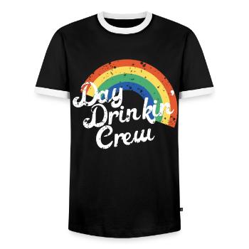 Day Drinkin' Crew Rainbow Gift for Partygoers - Men's Ringer Shirt - black/white - Front - AI Model Female 172 light (172cm) & AI Model Male 178 light (178cm)