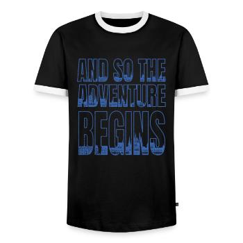 L’aventure commence le cadeau de voyage pour les voyageurs - T-shirt contrasté Homme - noir/blanc - Devant - AI Model Female 172 light (172cm) & AI Model Male 178 light (178cm)