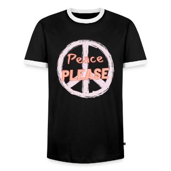 Paix s’il vous plaît Paix du monde Pas de guerre Hippie - T-shirt contrasté Homme - noir/blanc - Devant - AI Model Female 172 light (172cm) & AI Model Male 178 light (178cm)