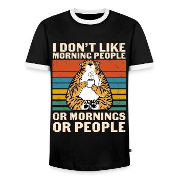 Ich Mag Morgenmenschen-Humor-Tigerkaffee Nicht - Männer Kontrast-T-Shirt - Schwarz/Weiß - Vorne - AI Model Female 172 light (172cm) & AI Model Male 178 light (178cm)