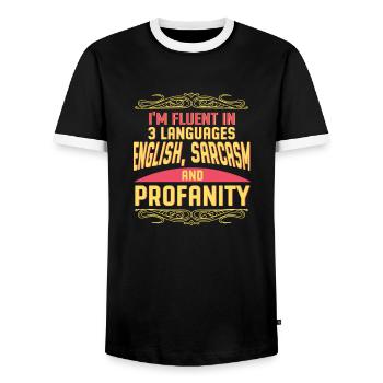 3 Sprachen Englisch Sarkasmus Und Obszönität Humor - Männer Kontrast-T-Shirt - Schwarz/Weiß - Vorne - AI Model Female 172 light (172cm) & AI Model Male 178 light (178cm)