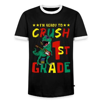 Ready Crush 1st Faste School Dinosaur Schoolboy - Men's Ringer Shirt - black/white - Front - AI Model Female 172 light (172cm) & AI Model Male 178 light (178cm)