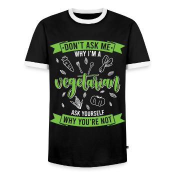 I don't eat a friend animal cattle vegetarian - Men's Ringer Shirt - black/white - Front - AI Model Female 172 light (172cm) & AI Model Male 178 light (178cm)