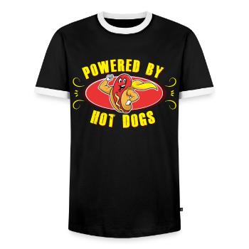 Powered by Hot Dog Street Food Fast Food - Men's Ringer Shirt - black/white - Front - AI Model Female 172 light (172cm) & AI Model Male 178 light (178cm)